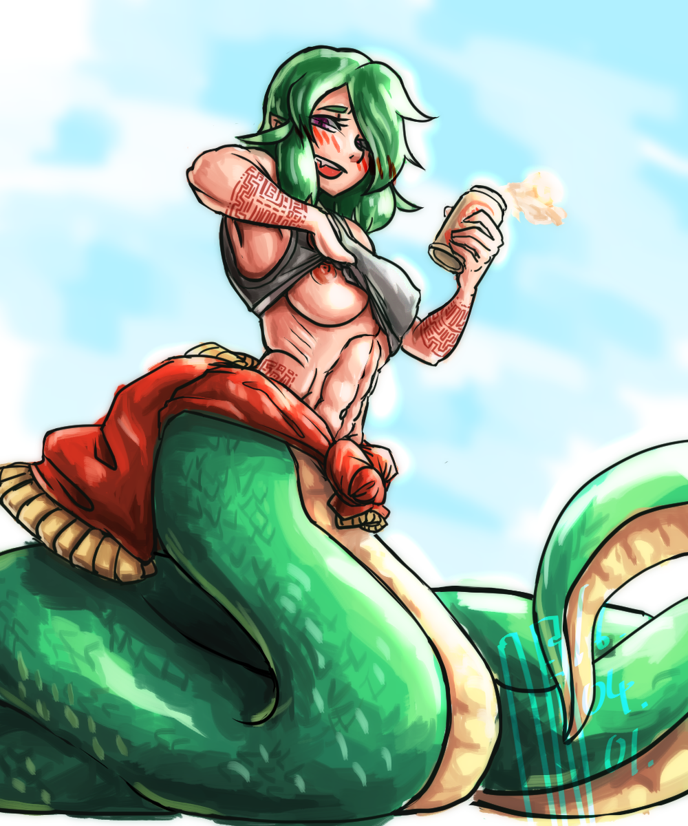 Kashu - NSFW, , Monster girl, Anime, Anime art, Lamia