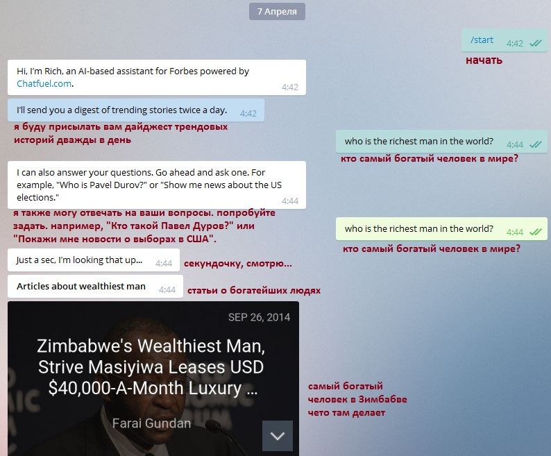 Общение с ботом Forbes в Телеграме | Пикабу