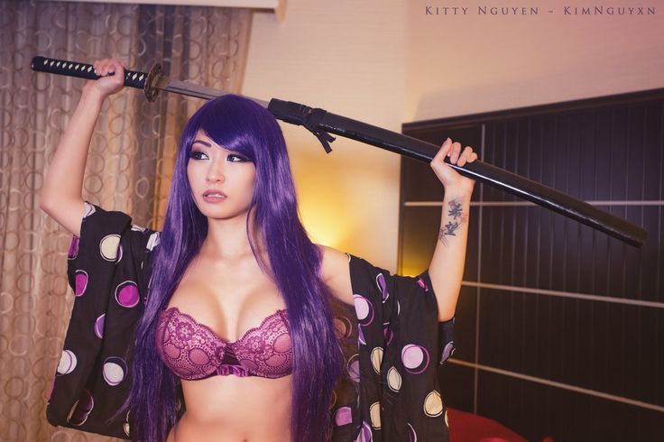 Kitty Nguyen - NSFW, Kitty nguyen, Фиолетовые волосы, Сиськи, Длиннопост