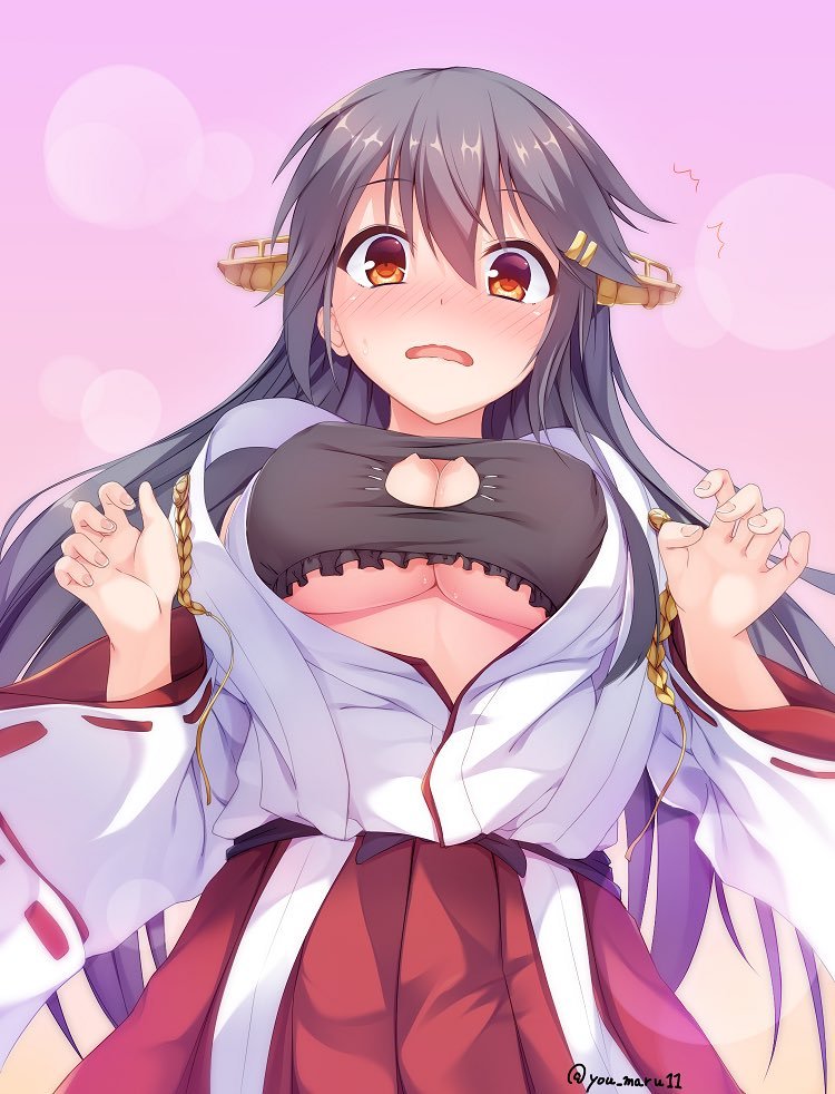 Haruna. - NSFW, Anime, Anime art, Kantai collection, Haruna, Cat keyhole bra, 