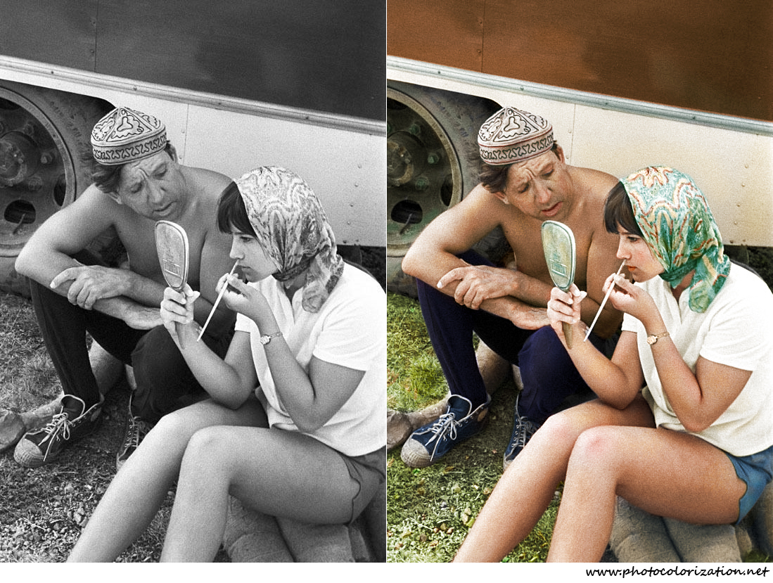 My colorization. Yuri Nikulin and Natalya Varley, before shooting the film Prisoner of the Caucasus - My, Colorization, Nikulin, Natalia Varley, Caucasian captive, Yury Nikulin