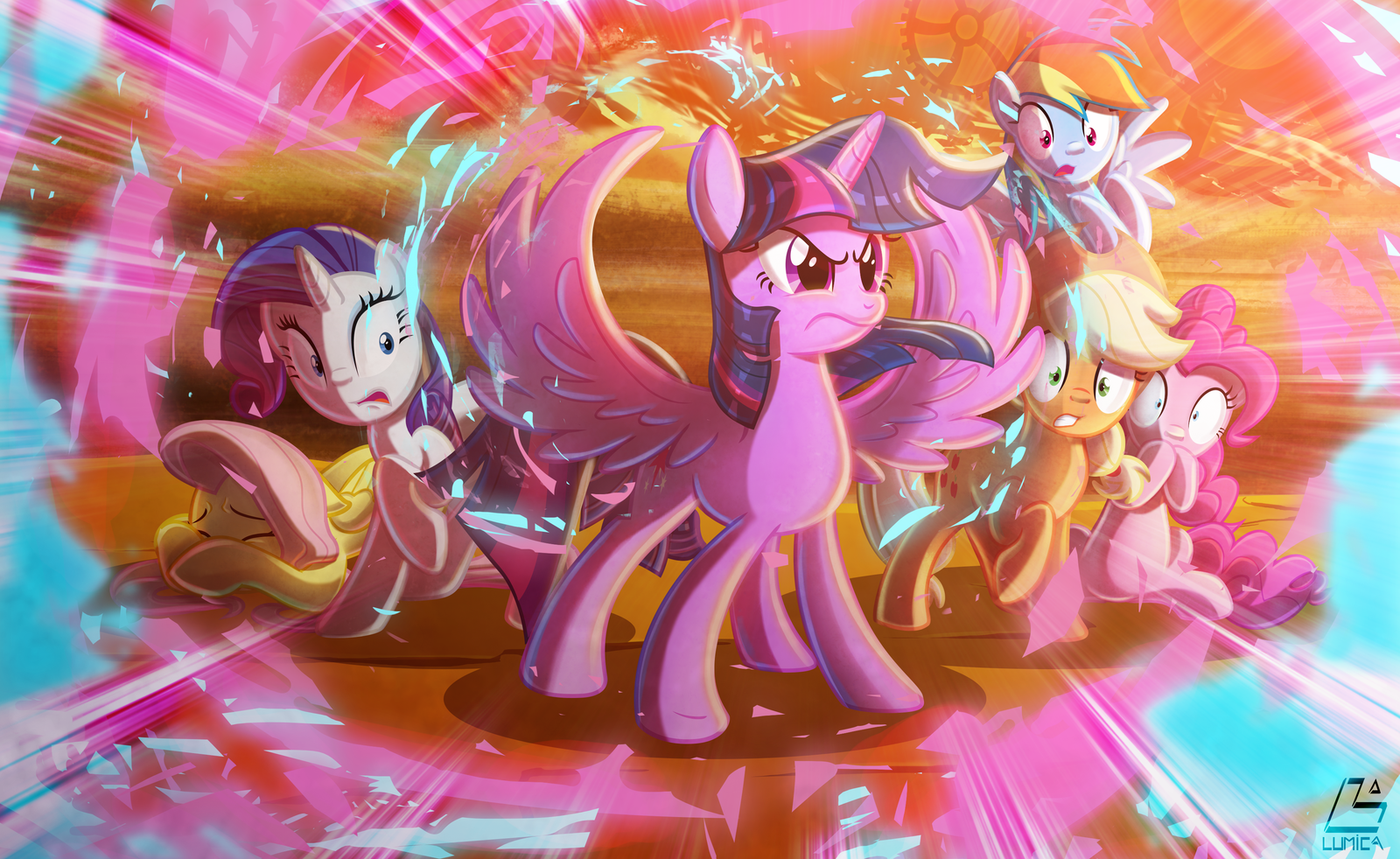 Защищая подруг - My Little Pony, PonyArt, Twilight sparkle, Rainbow Dash, Rarity, Pinkie Pie, Applejack, Fluttershy, Light262