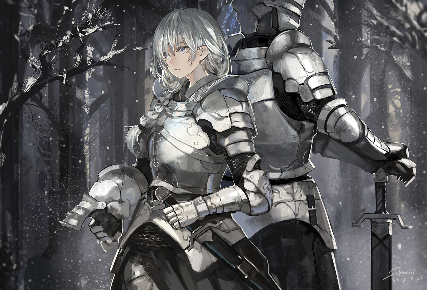 Knights - Anime art, Original character, Anime, Knights, Forest, Winter