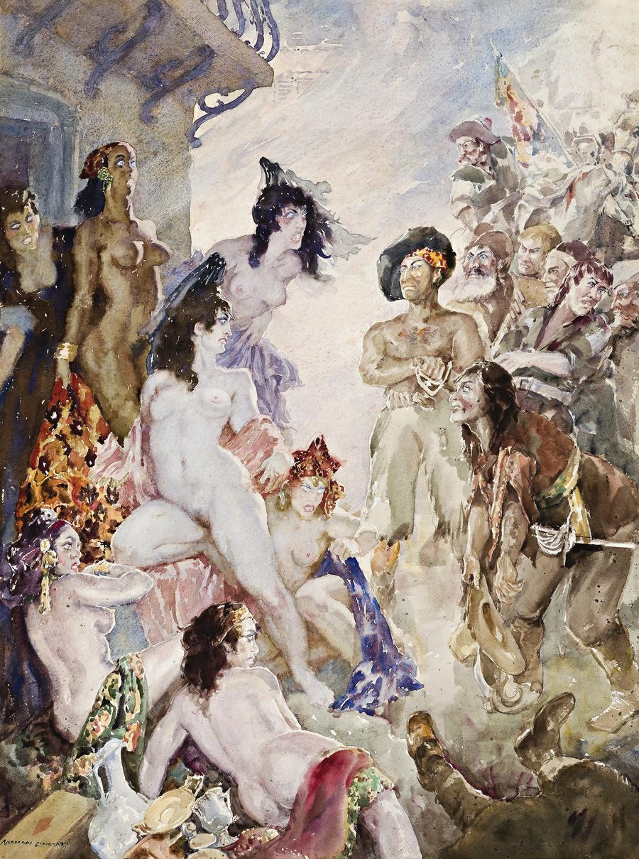 Erotic phantasmagoria by artist Norman Lindsay - NSFW, , Painting, Satyr, Fantasy, Longpost