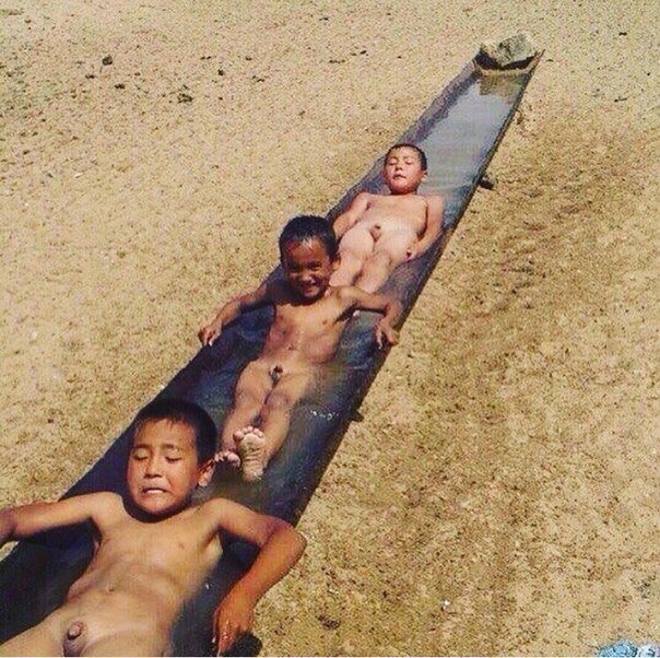 Rustic water slides...))) - NSFW, My, Kazakhstan, Kazakhs, Aquapark, The descent, Summer, Childhood