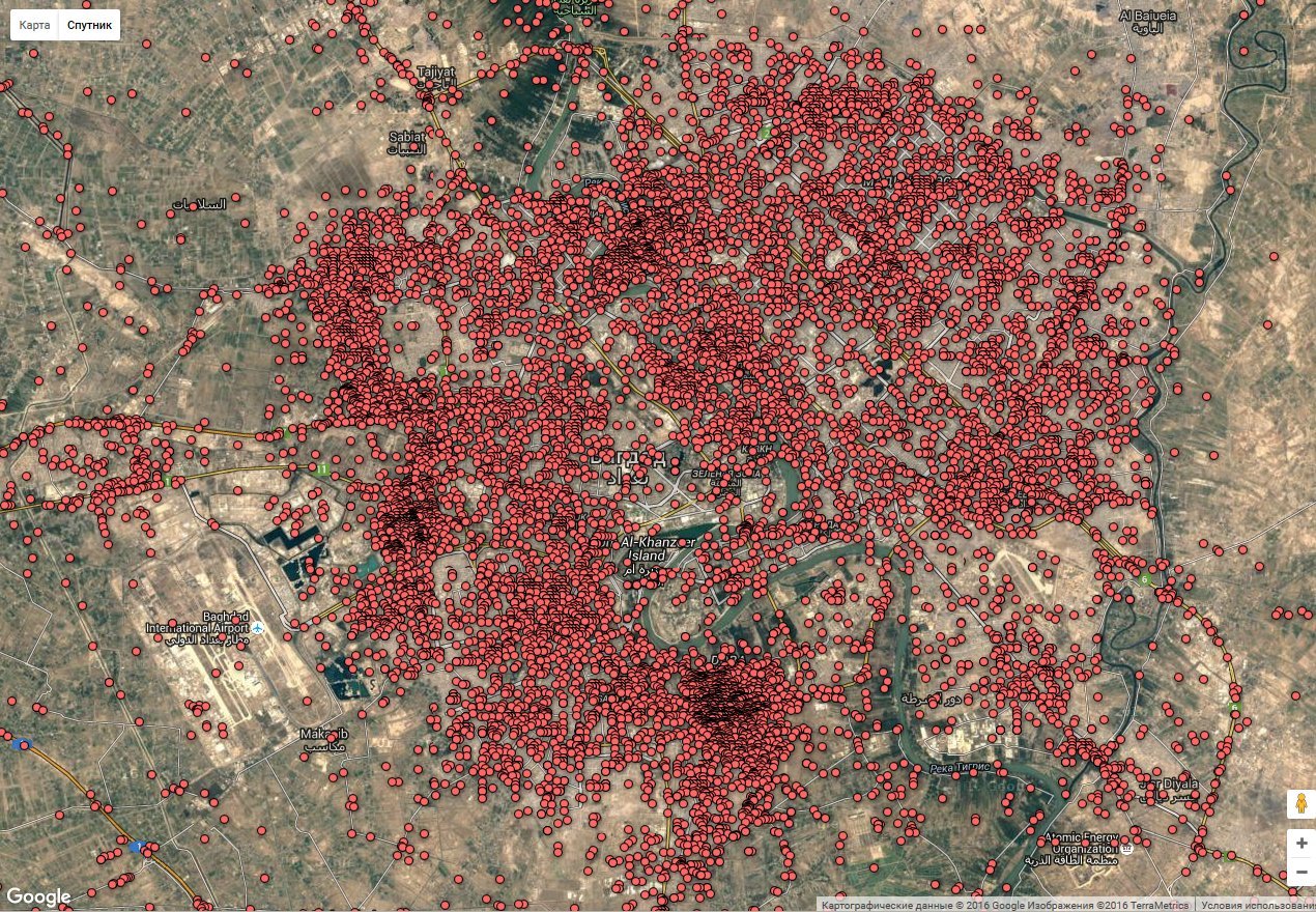 Каждая точка на этой карте Багдада - теракт, совершённый с момента  свержения Саддама | Пикабу