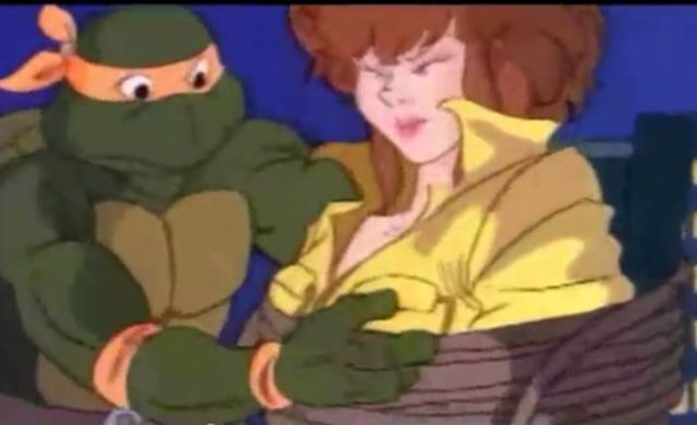 April boobs - NSFW, Teenage Mutant Ninja Turtles, , April O'Neill, Michelangelo, Boobs, GIF, Longpost