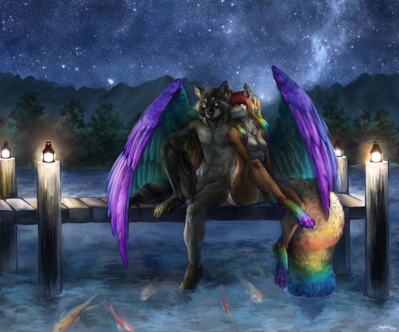 Dreaming - NSFW, Siplickishida, Art, Furry, Night, Wings, Furotica