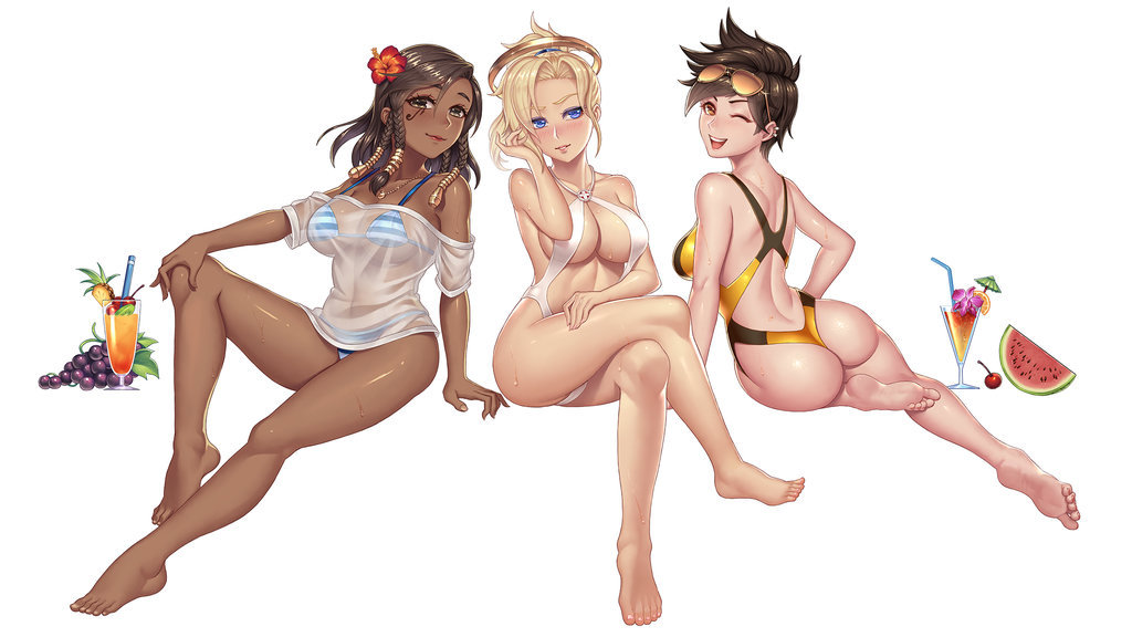 Summer - NSFW, Overwatch, Blizzard, Games, Pharah, Dva, Longpost, Mercy, Reinhardt, Zenyatta