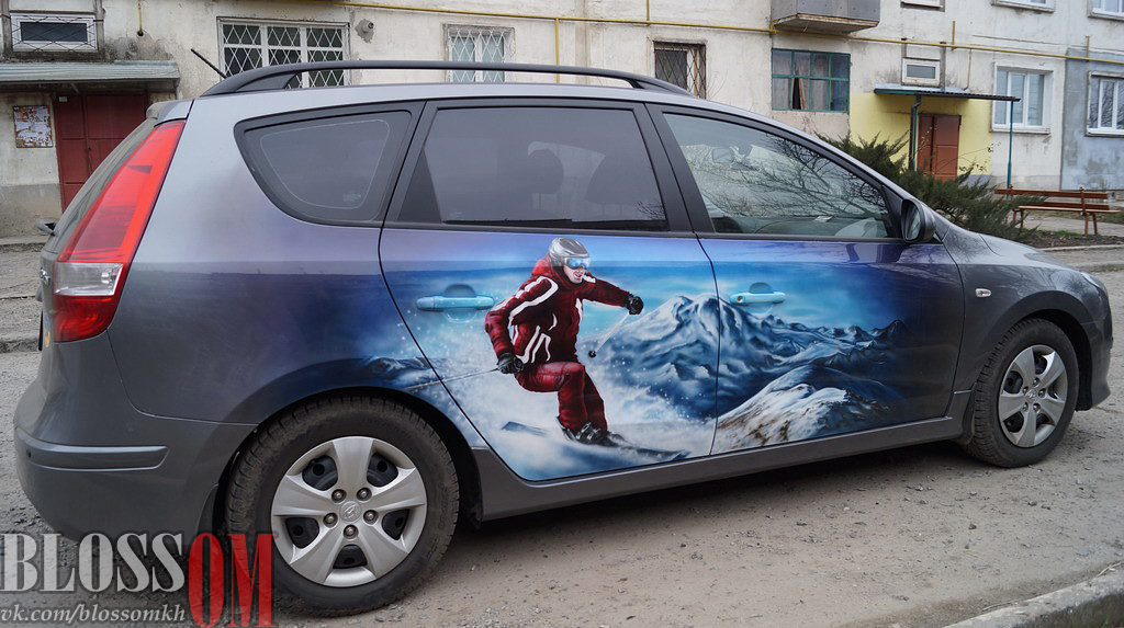 Conquering the snow - My, Airbrushing, Car, Skis, Skiers, Elbrus, Painting, Art, Airbrush, Longpost