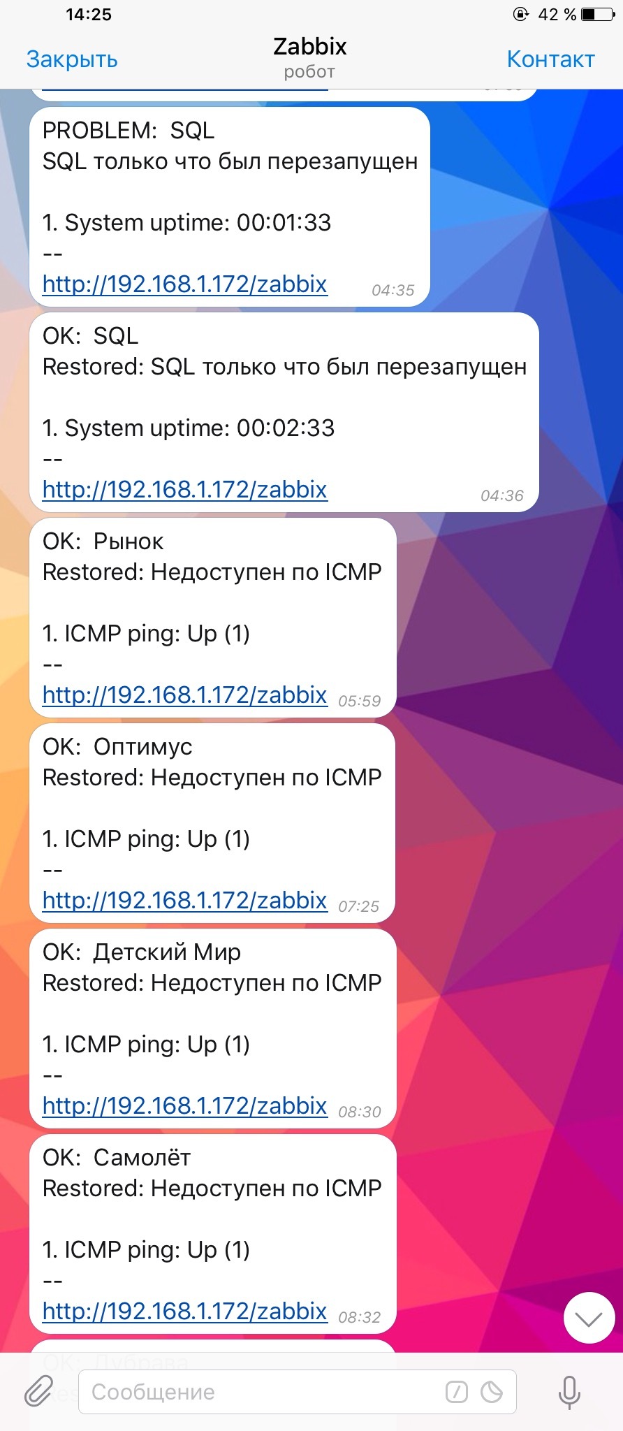 Уведомления системы мониторинга Zabbix в Telegram | Пикабу