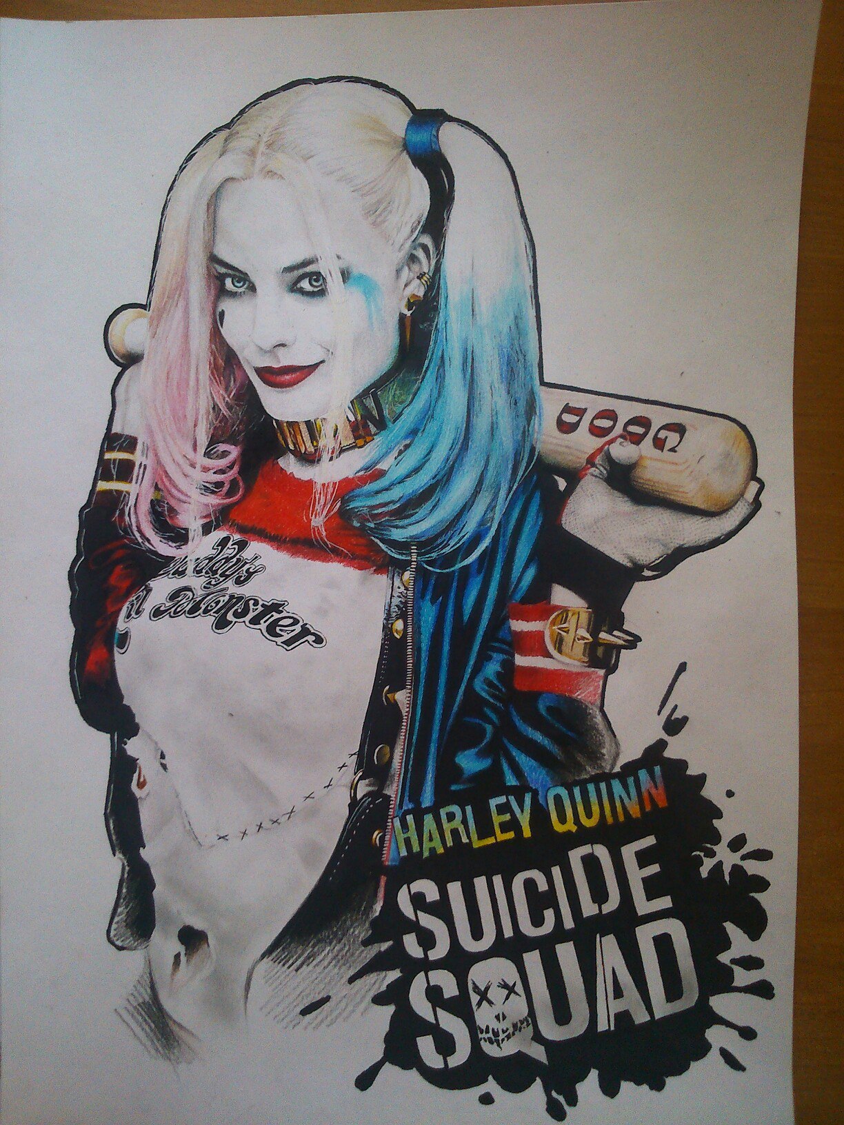 Margot Robbie/Harley Quinn - My, Margot Robbie, Harley quinn, Suicide Squad, Art, Drawing, Colour pencils, Speeddrawing, Longpost