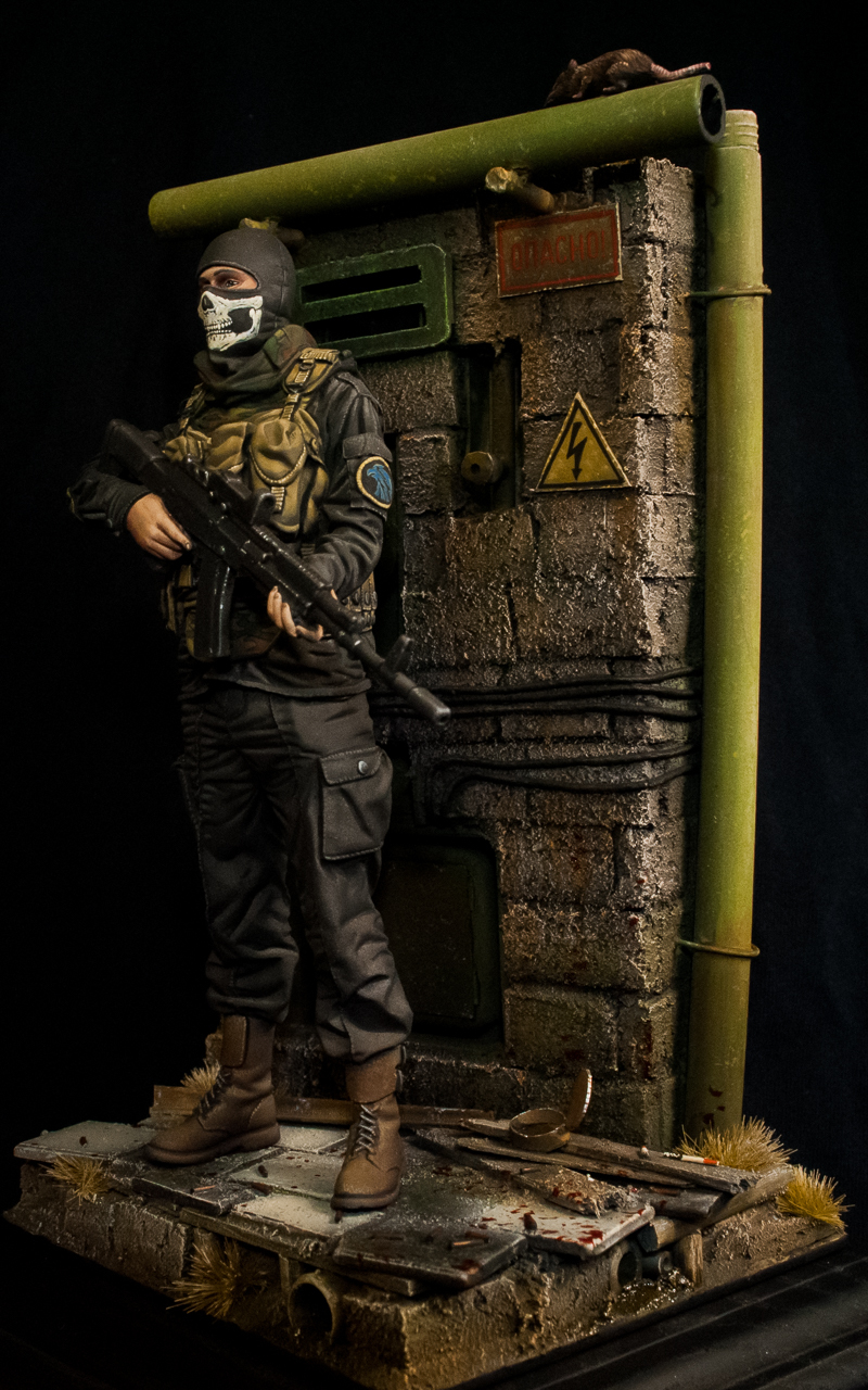 Stalker - mercenary - My, Miniature, Modeling, Stalker, Painting, , Kalashnikov, Longpost