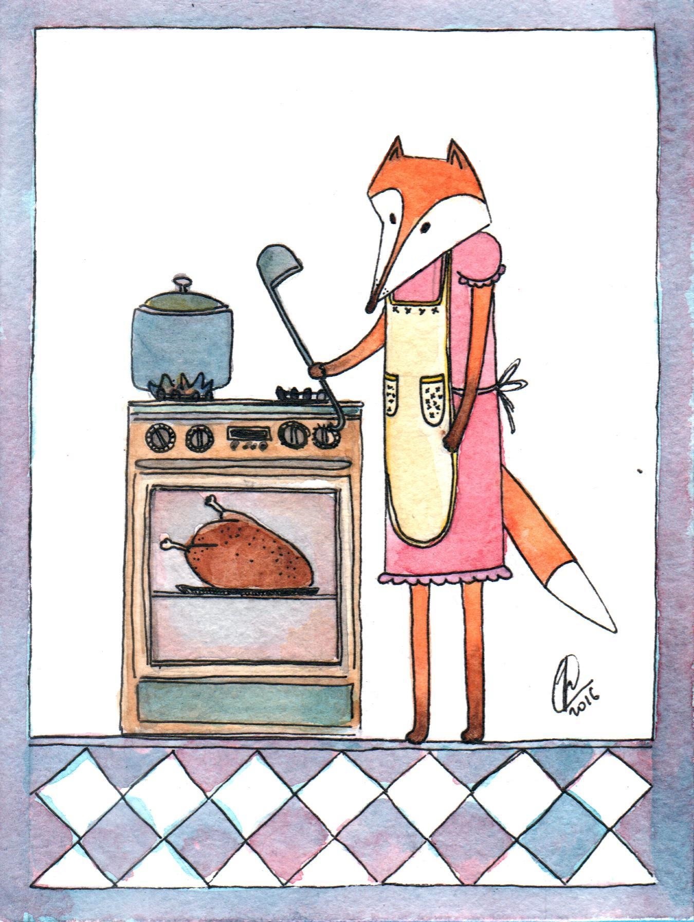 Lisonka. watercolor - My, Fox, Kitchen, Illustrations, Forest, Art, Watercolor, Drawing