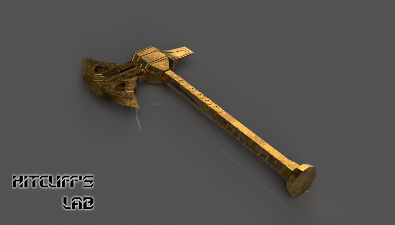 Dwarven War Ax - My, Skyrim, Dwemers, 3D, 3D modeling, Render, Axe, Fusion 360, Longpost, The Elder Scrolls V: Skyrim