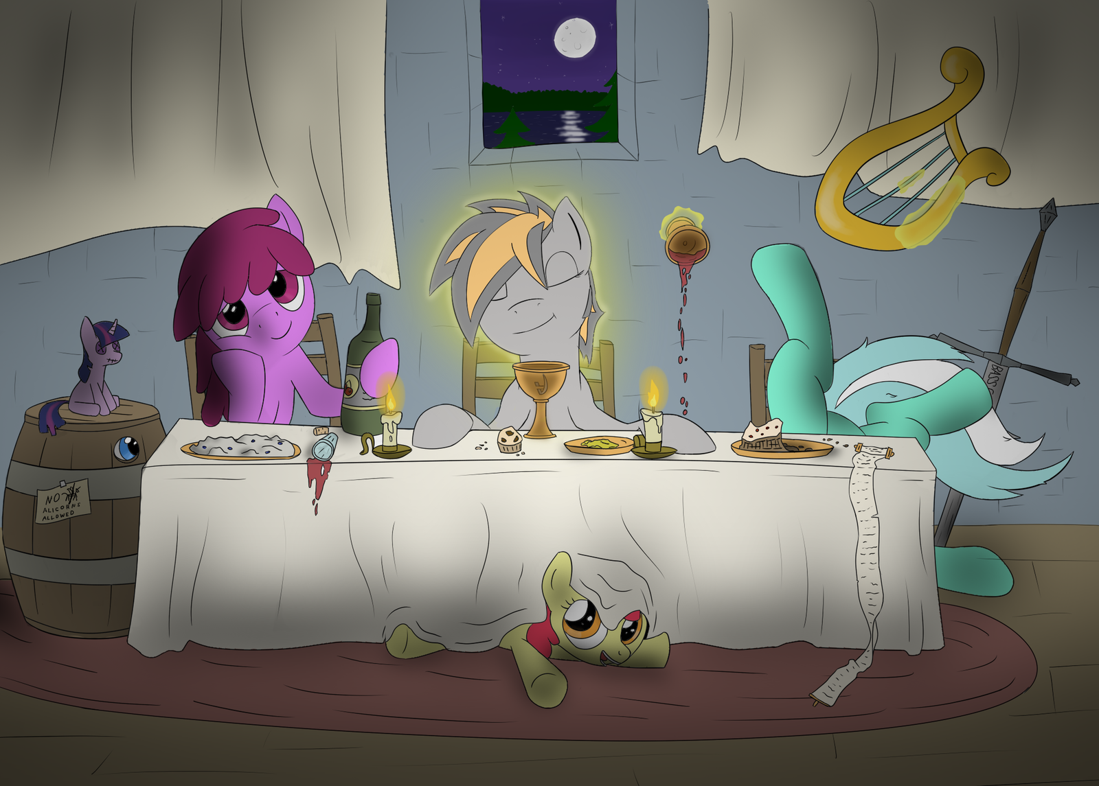 The Last Supper - My, My little pony, Smokey Debt, The last supper, Judas, Lyra heartstrings, Berry punch, Applebloom
