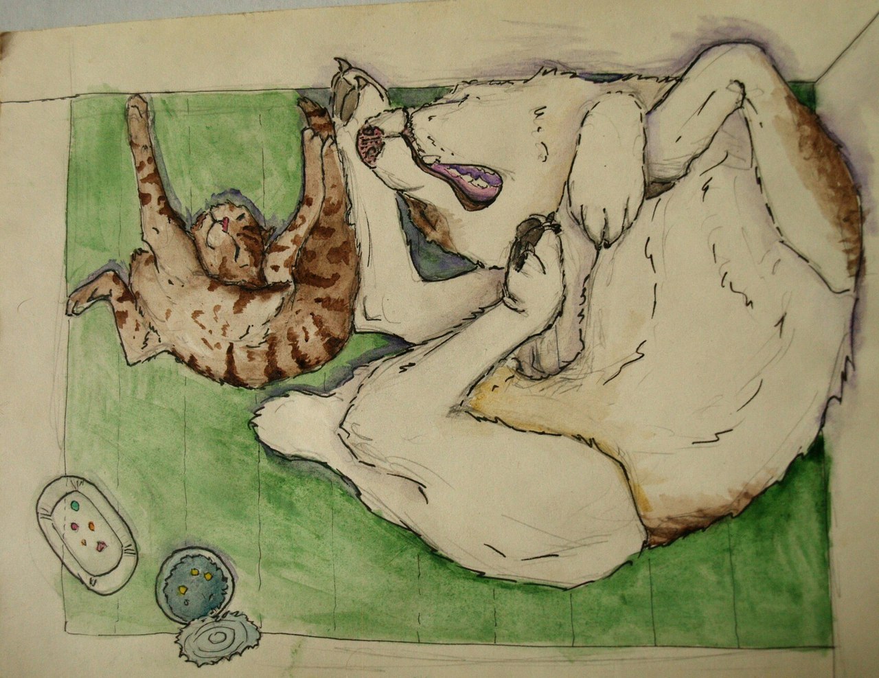 Your dog is broken... - My, cat, Dog, Alabai, Animals, Pet, Watercolor, Drawing, Creation, Pets
