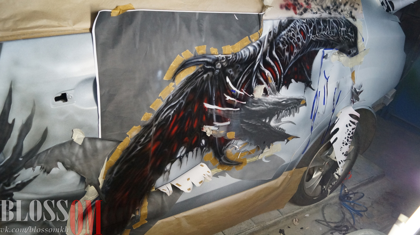 Protected by dragons - My, Airbrushing, Car, The Dragon, Blossom, Art, Fantasy, Drawing, Painting, Longpost