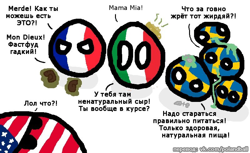 National cuisines - Countryballs, France, Italy, Sweden, USA, Longpost