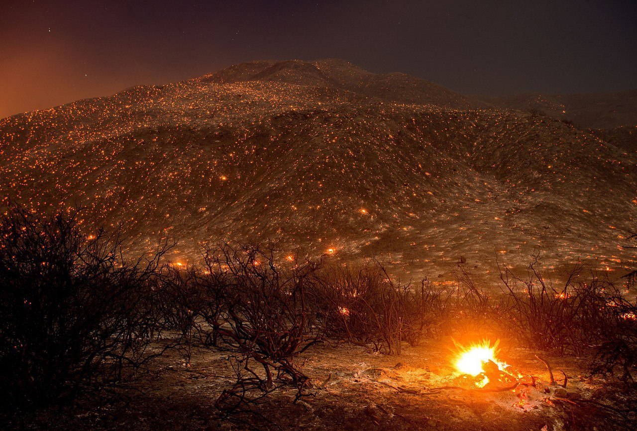 Smoldering embers at the site of a fire in Kinbrook, California, USA. - Fire, California, USA