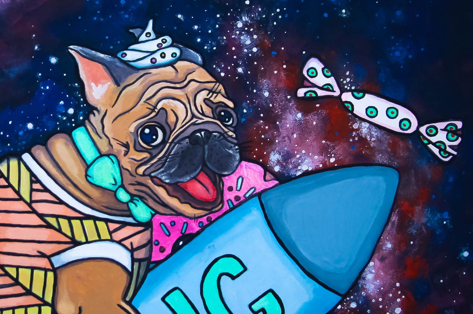 Risovashki - My, Pug, Space, Gouache, Yummy, My