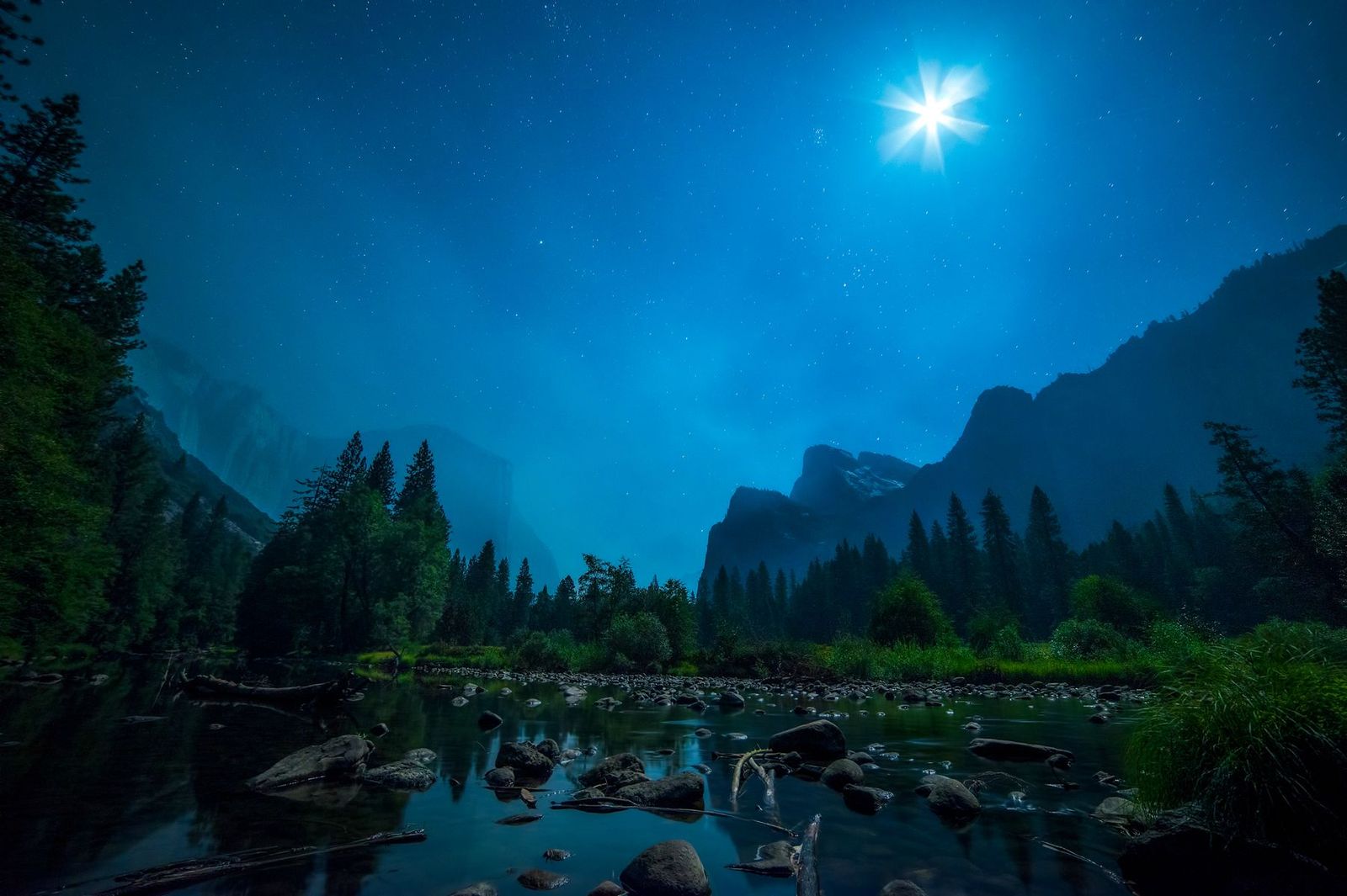 Night in Yosemite National Park - Night, The park, , Moonlight, Nature