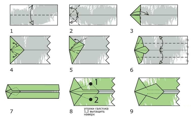 Как сложить галстук-оригами: простая схема и видеоурок