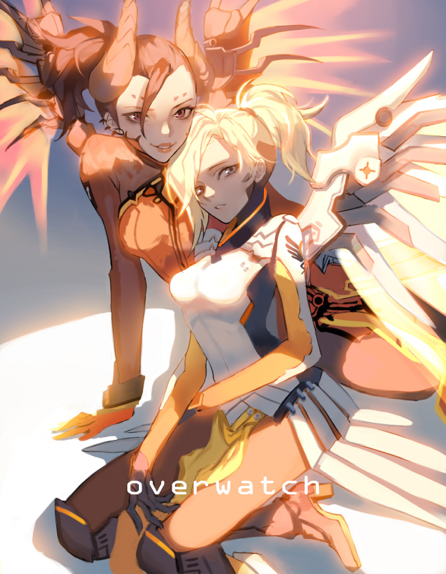 Mercy and Farah - Mercy, Overwatch, Pharah, Overwatch art, Blizzard, Longpost, Anime art, Lesbian