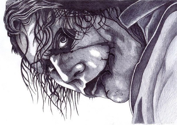 Joker - My, Joker, Pen drawing, Paint