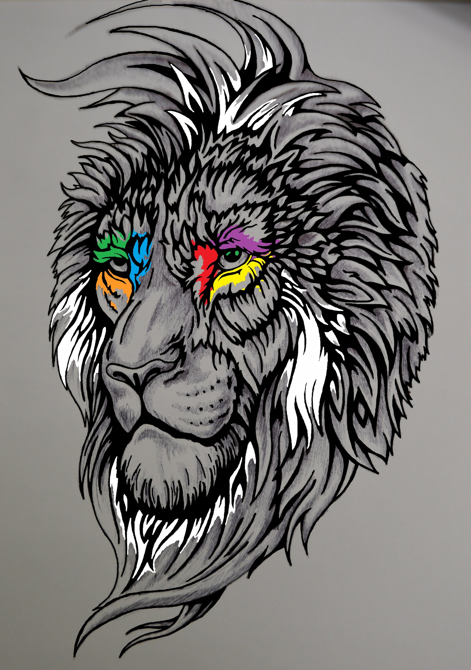 Lyova - My, a lion, Pen drawing, Paint, Black pen, Longpost