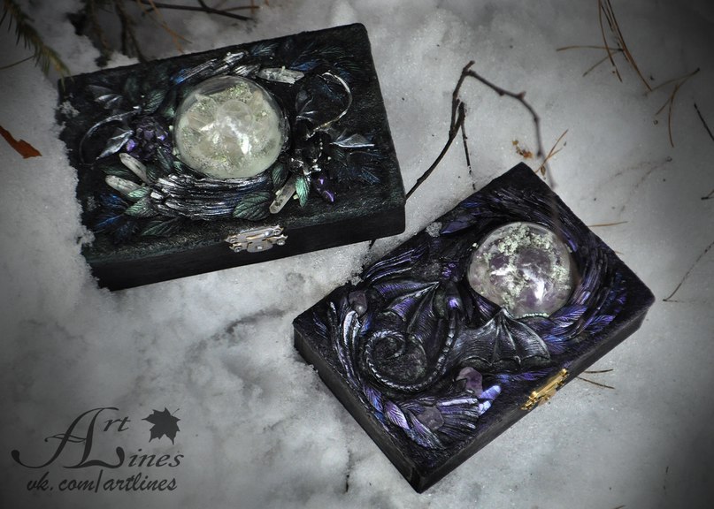 Dragon boxes - My, Casket, The Dragon, Polymer clay, Crystals, With your own hands, Needlework, Longpost