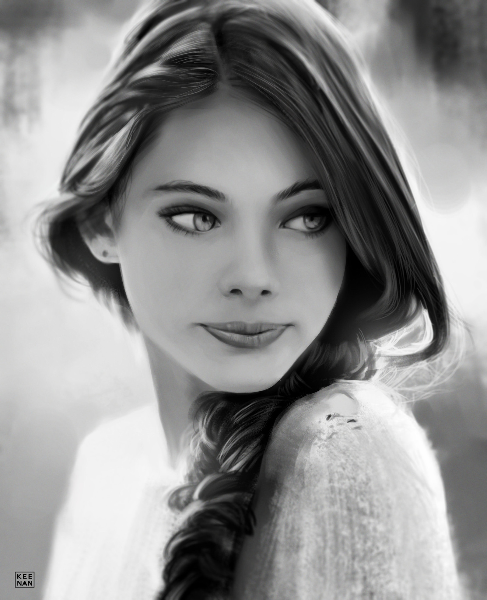 In September. - Portrait, Girls, Black and white, Illustrations, Art