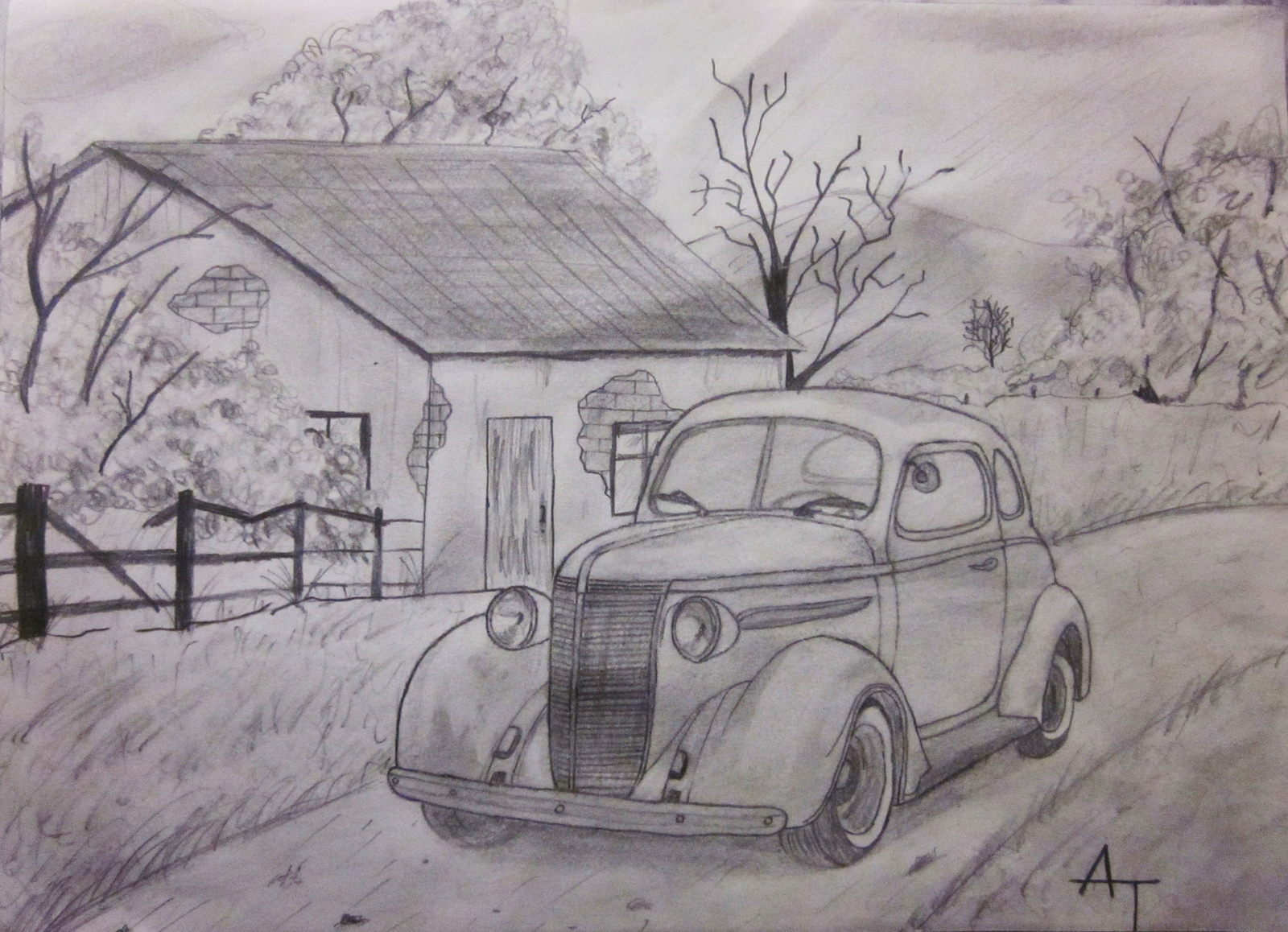 Learning to draw - My, Drawing, Art, Car, House, Black and white