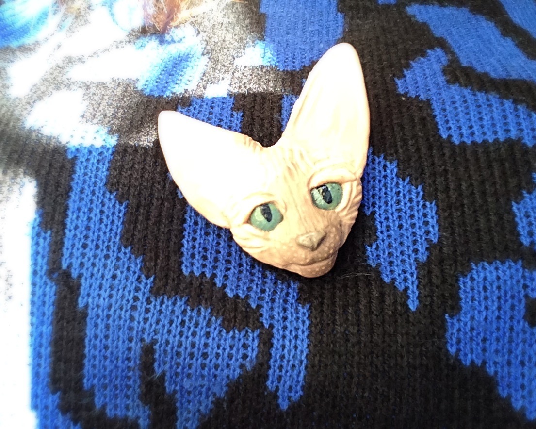 Brooch Sphinx - My, Plastic, Polymer clay, Handmade, Animals, , Sphinx, Brooch, With your own hands, Longpost