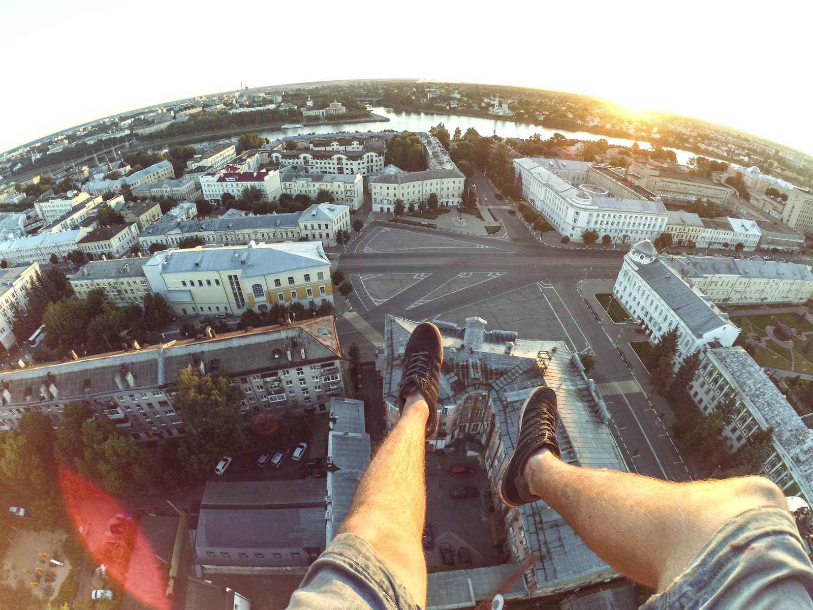 Исторический центр Твери с высоты птичьего полета - Моё, GoPRO, Гопроворлд, Экстрим, Тверь, Полет, Высота, Страшно, Рассвет