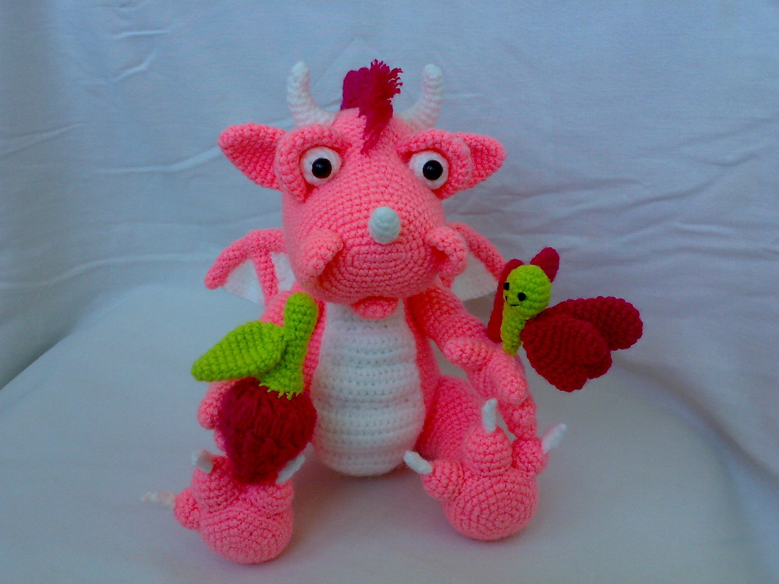 Sad pink dragon - My, Amigurumi, Needlework, Knitting, The Dragon, Toys, Longpost