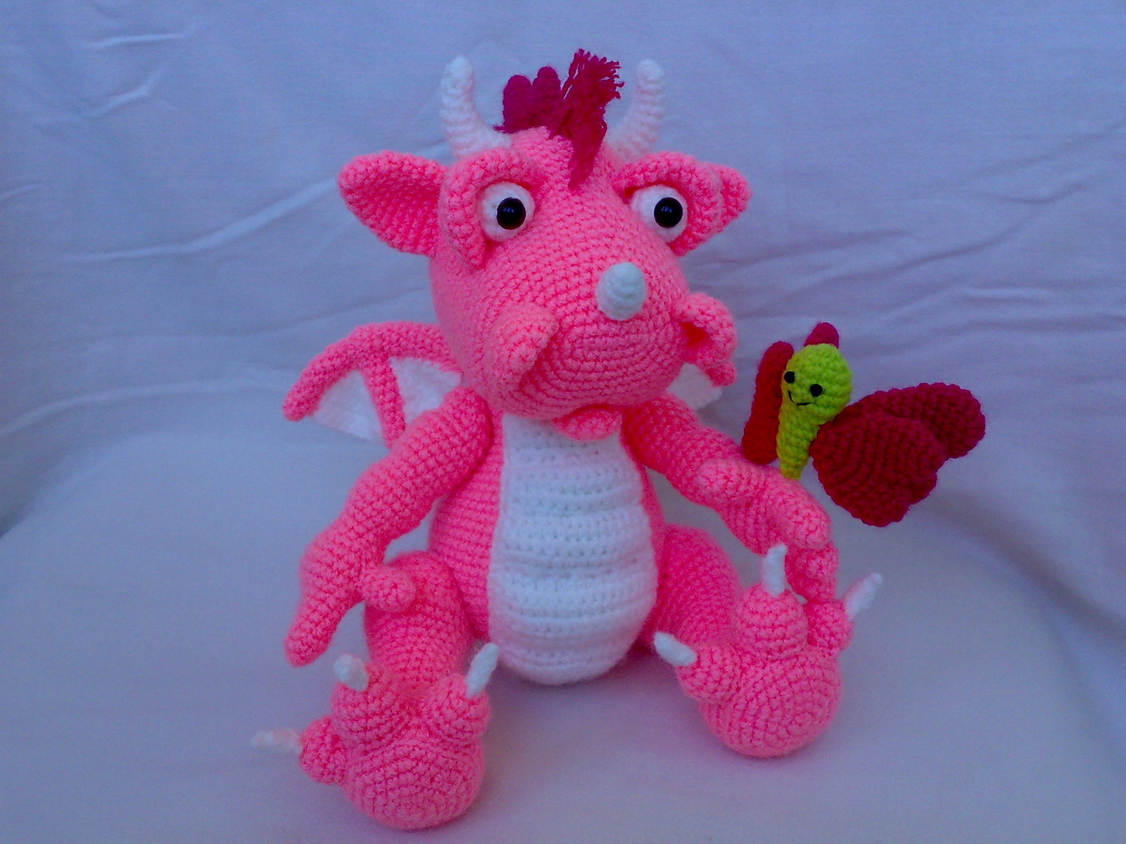 Sad pink dragon - My, Amigurumi, Needlework, Knitting, The Dragon, Toys, Longpost