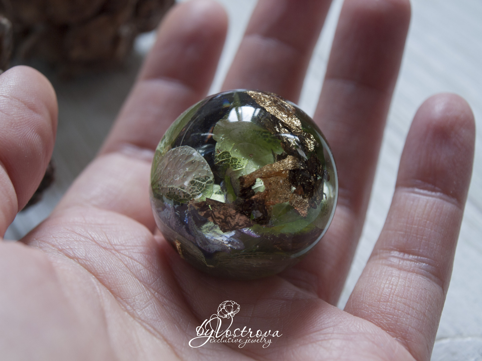 Sphere green planets - My, Epoxy resin, Pendant, Green