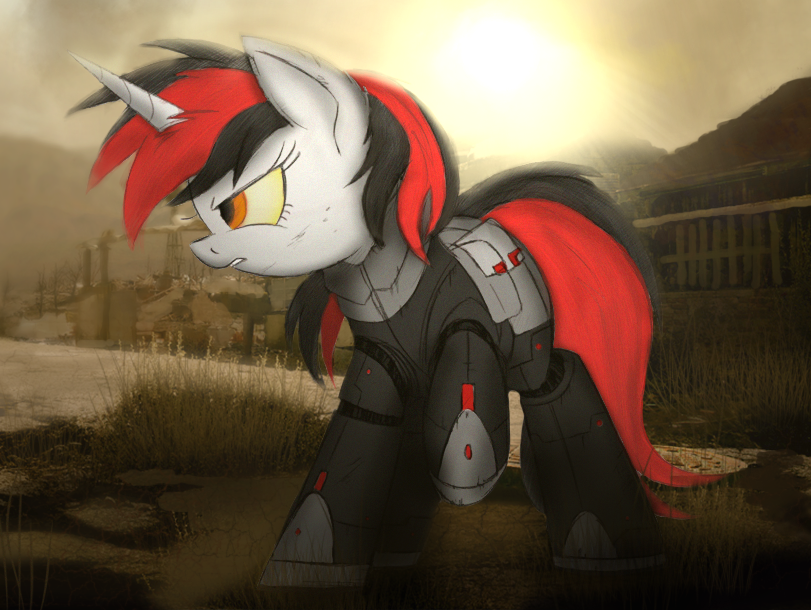 Wasteland (B&W in color #40) - My little pony, Black Jack, Fallout: Equestria, Foe: Project Horizons, Partially mine, Colorization, Photoshop, MLP Blackjack