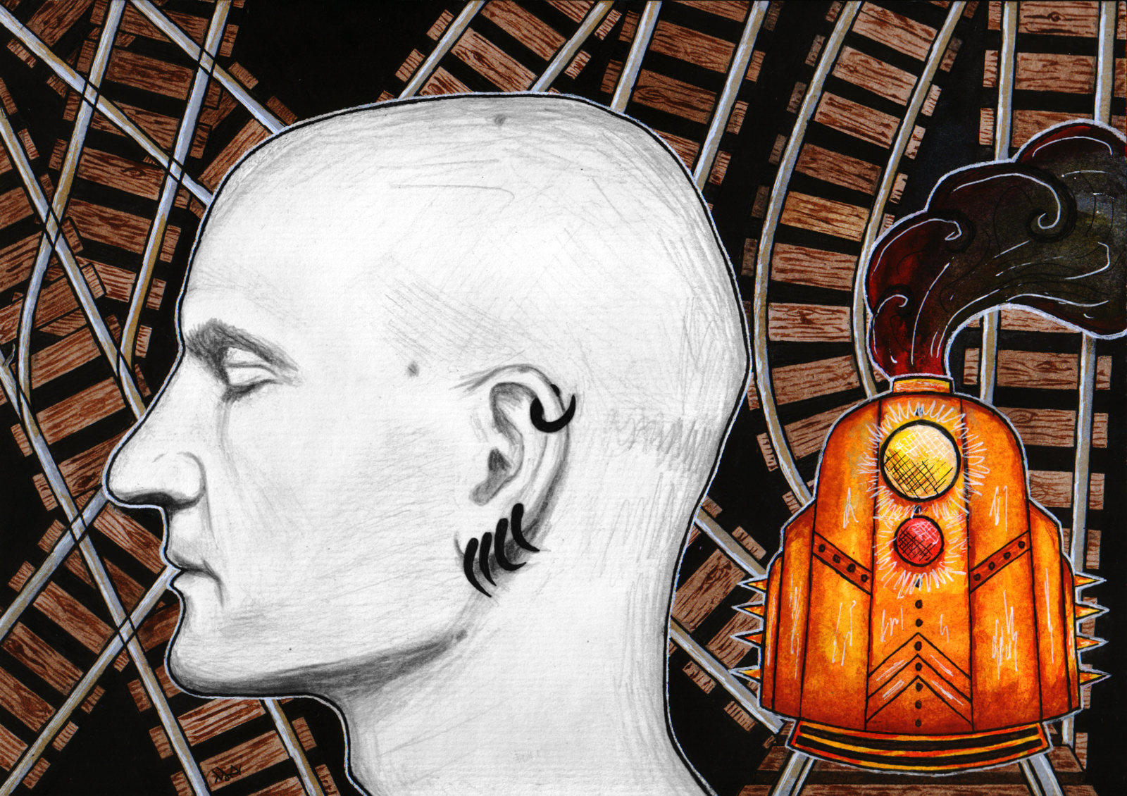 Portrait of China Mieville - My, China Mieville, Rails, , , , Steampunk, Portrait, Drawing