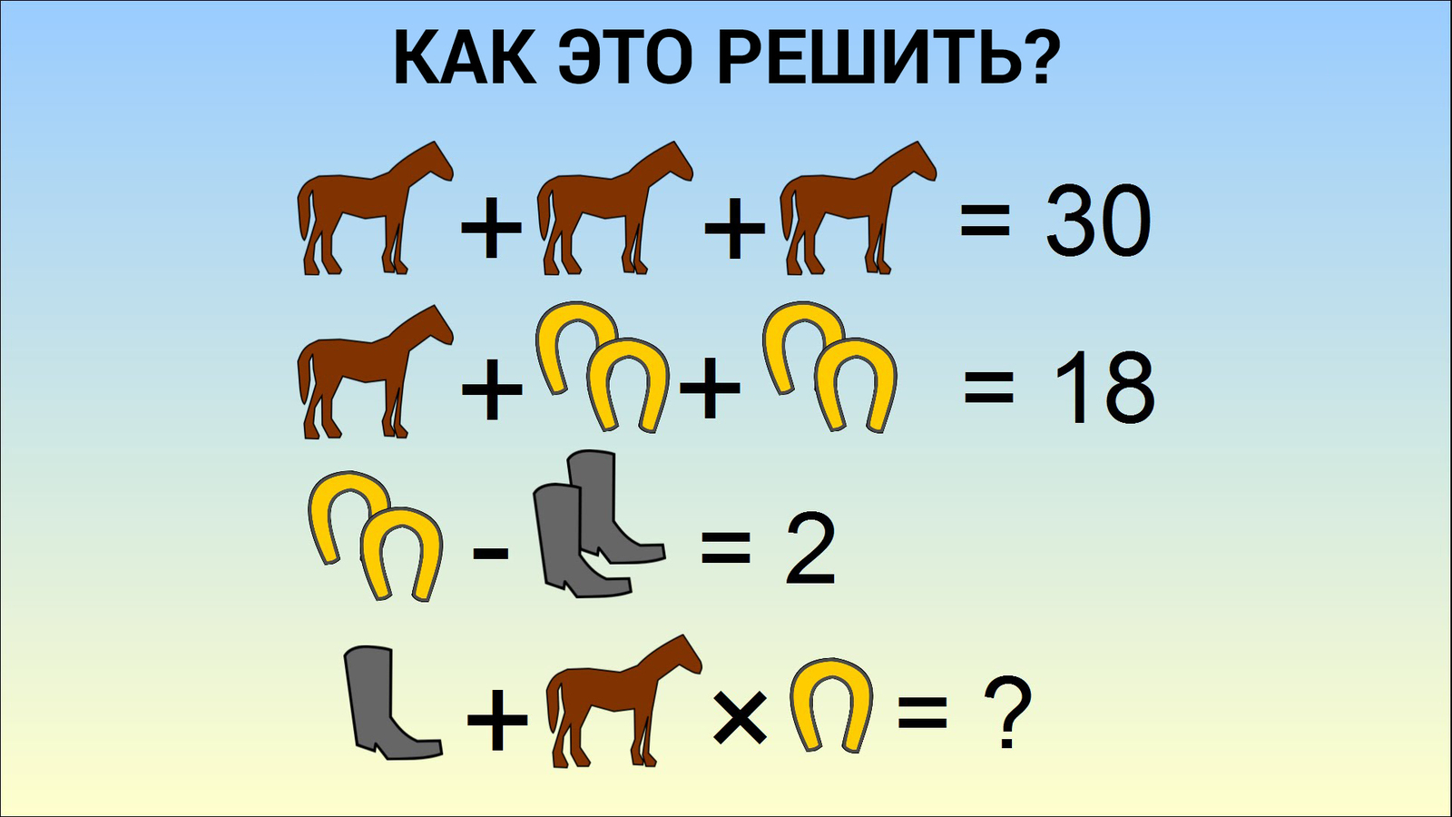 Another math puzzle confuses a lot of people - Horses, Horseshoe, Boots, Головоломка, Task, Mathematics, Solution, Video, Longpost