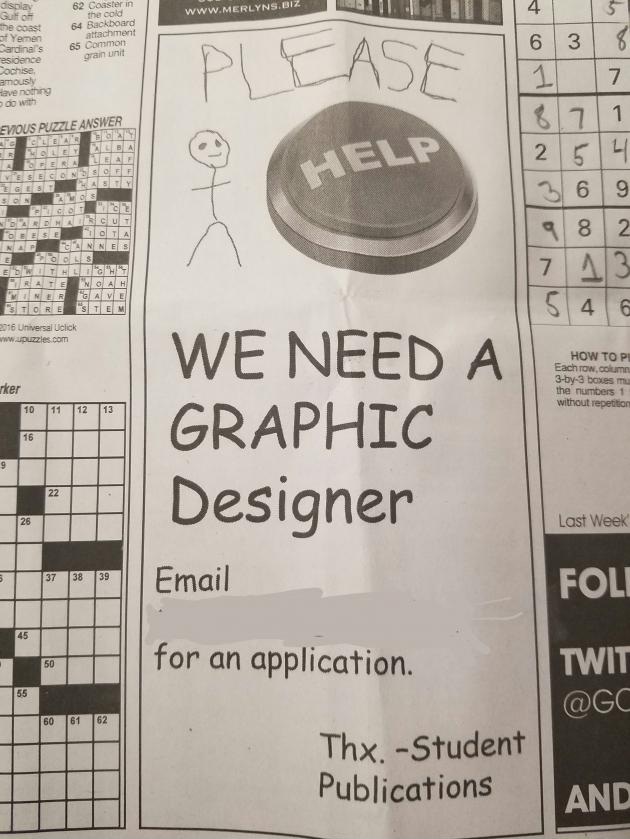 Please help, we need a designer - Announcement, Newspapers, Design, Hopelessness