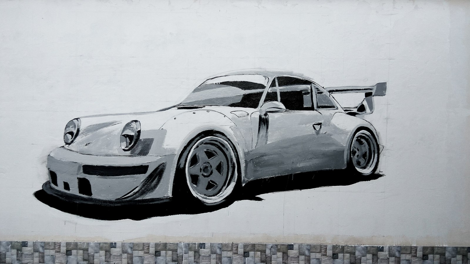 Porshik - My, Porsche, Drawing on the wall, Drawing, Longpost