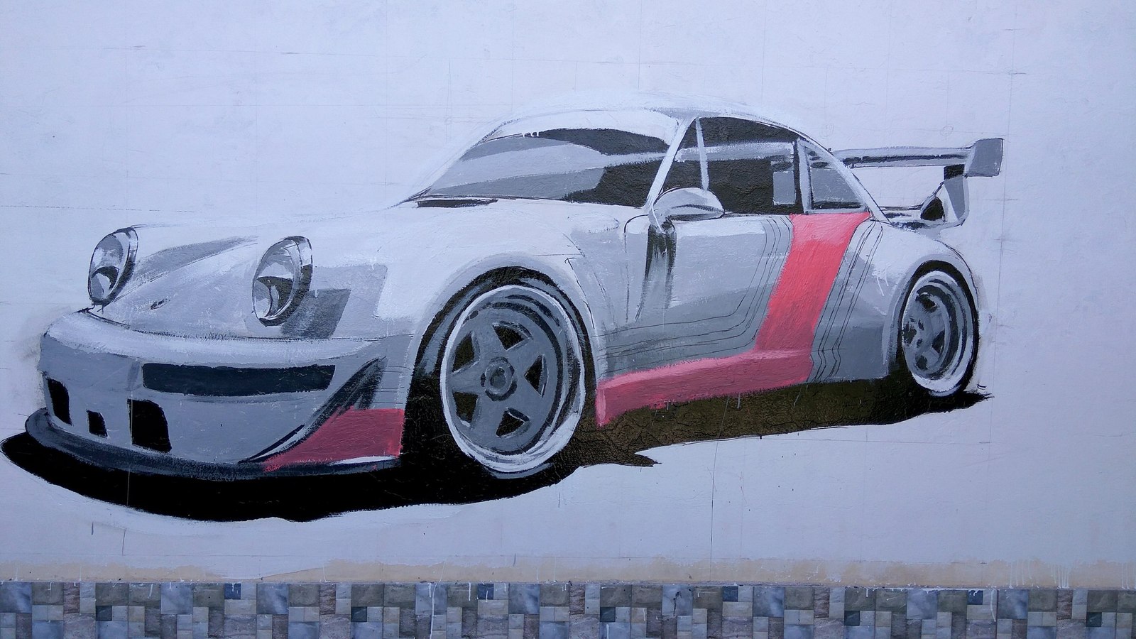 Porshik - My, Porsche, Drawing on the wall, Drawing, Longpost