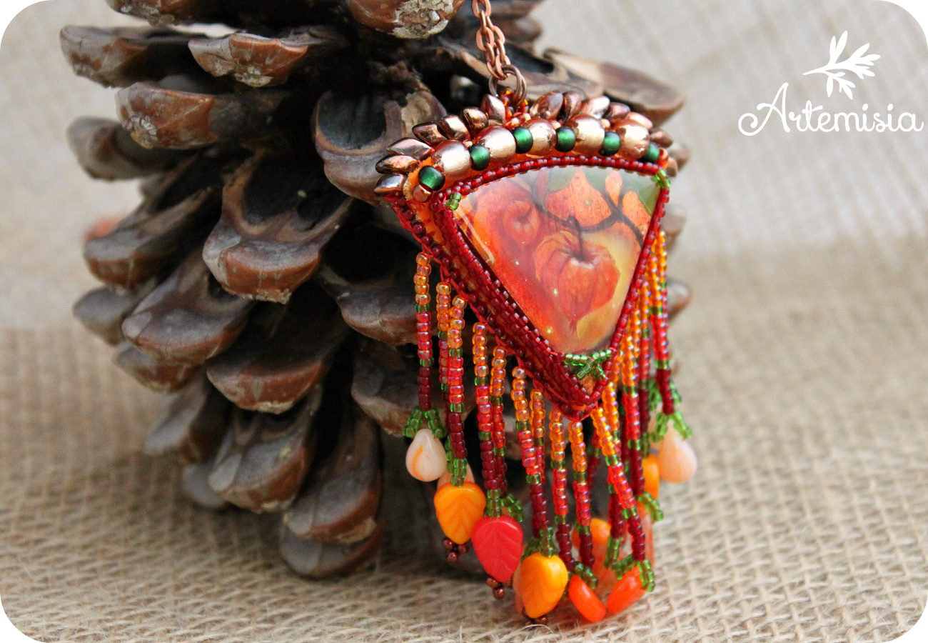 Autumn pendant post. - My, Beads, Pendant, Physalis, Needlework, Autumn, Mood, Autumn mood, Beading, Longpost