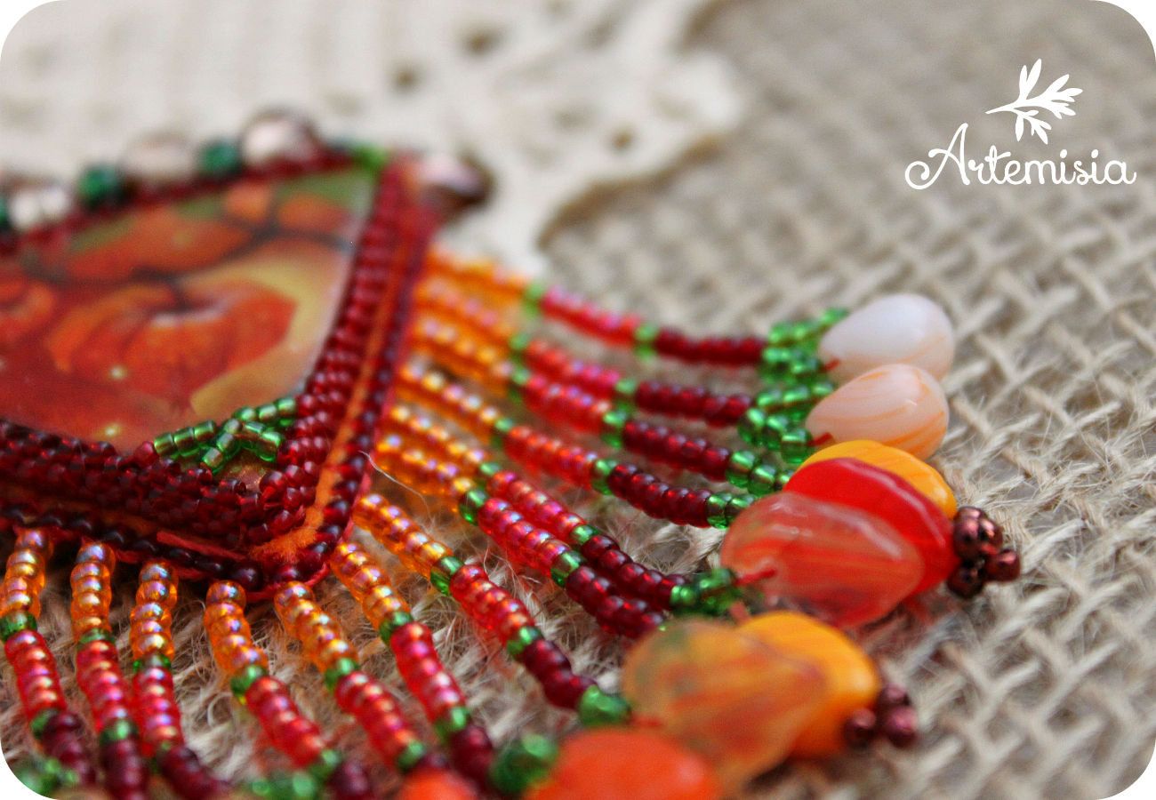 Autumn pendant post. - My, Beads, Pendant, Physalis, Needlework, Autumn, Mood, Autumn mood, Beading, Longpost