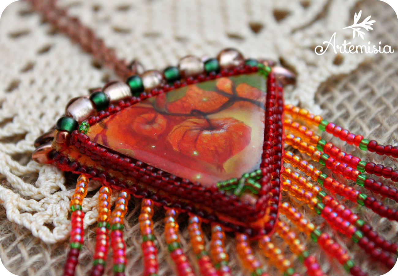 Autumn pendant post. - My, Beads, Pendant, Physalis, Needlework, Autumn, Mood, Autumn mood, Beading, Longpost