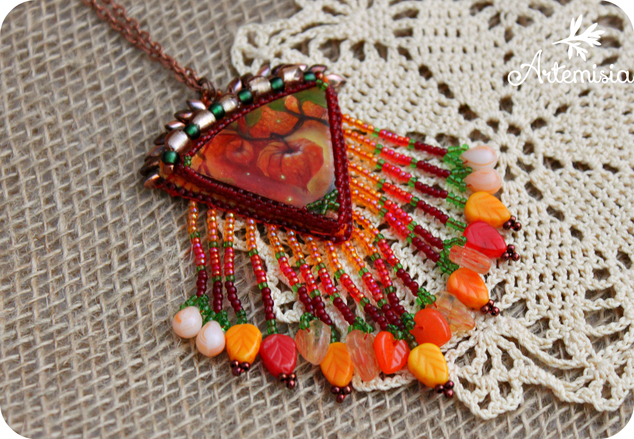 Autumn pendant post. - My, Beads, Pendant, Physalis, Needlework, Autumn, Mood, Autumn mood, Beading, Longpost