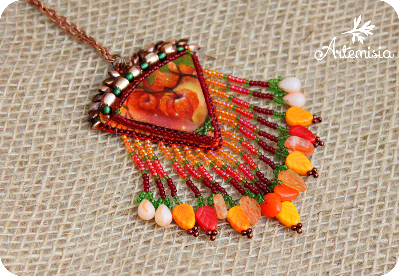 Autumn pendant post. - My, Beads, Pendant, Physalis, Needlework, Autumn, Mood, Autumn mood, Beading, Longpost