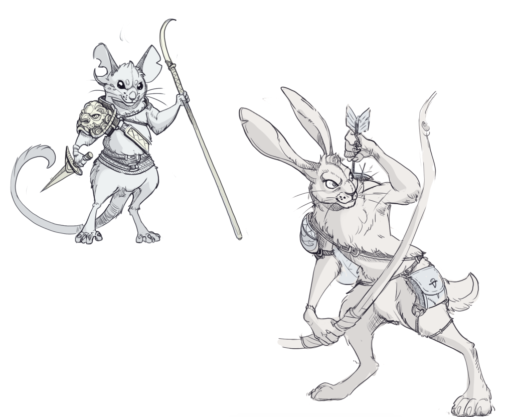 fantasy beasts - Anthro, Art, Lineart, , Birds, Fantasy, Rabbit, Mouse, Longpost